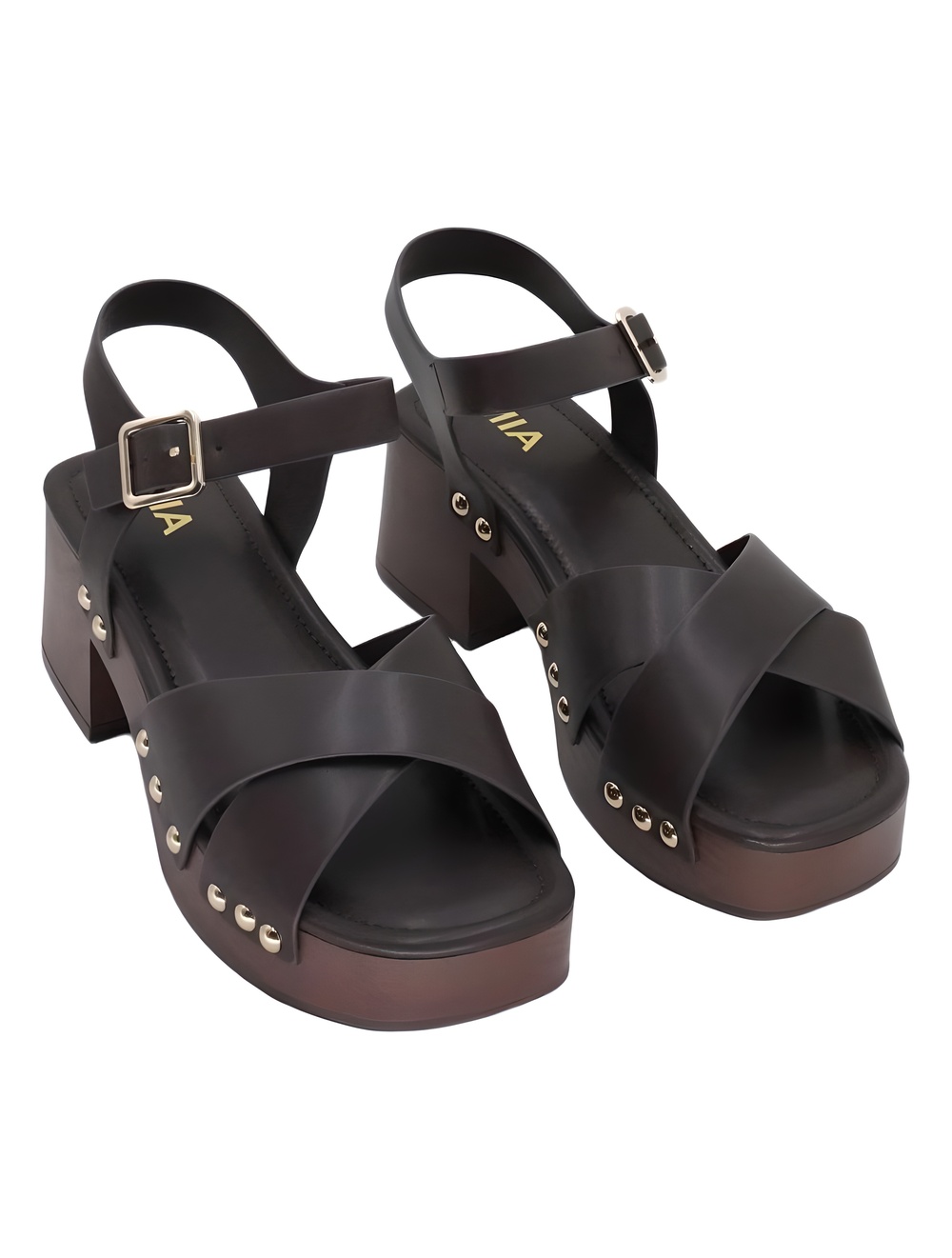 MIA Finna Chocolate Brown Square Toe Criss Cross Ankle Strap 2.5" Size 10M